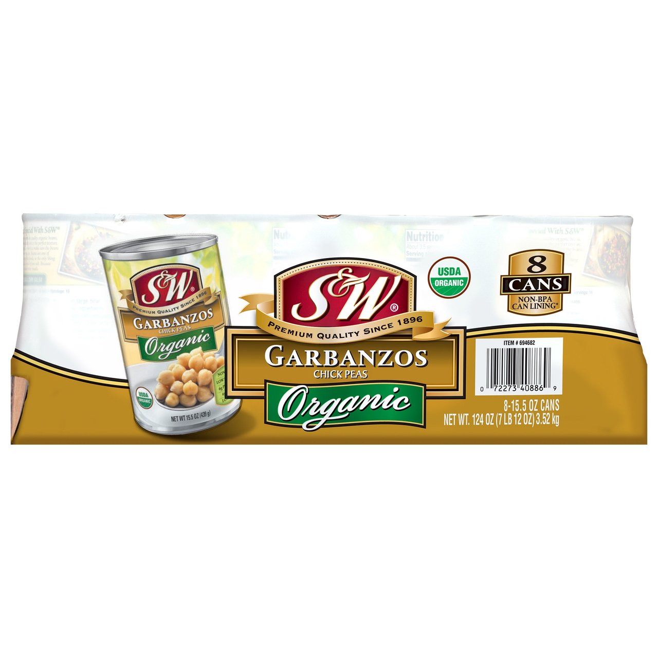 S&W Organic Garbanzo Beans 8/15.5 Ounce Cans - Image 1