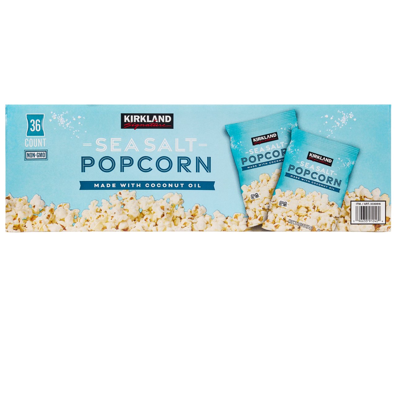 Kirkland Signature Sea Salt Popcorn with Coconut Oil, 36-Count x 0.65 oz (1.48 lb) - Image 1