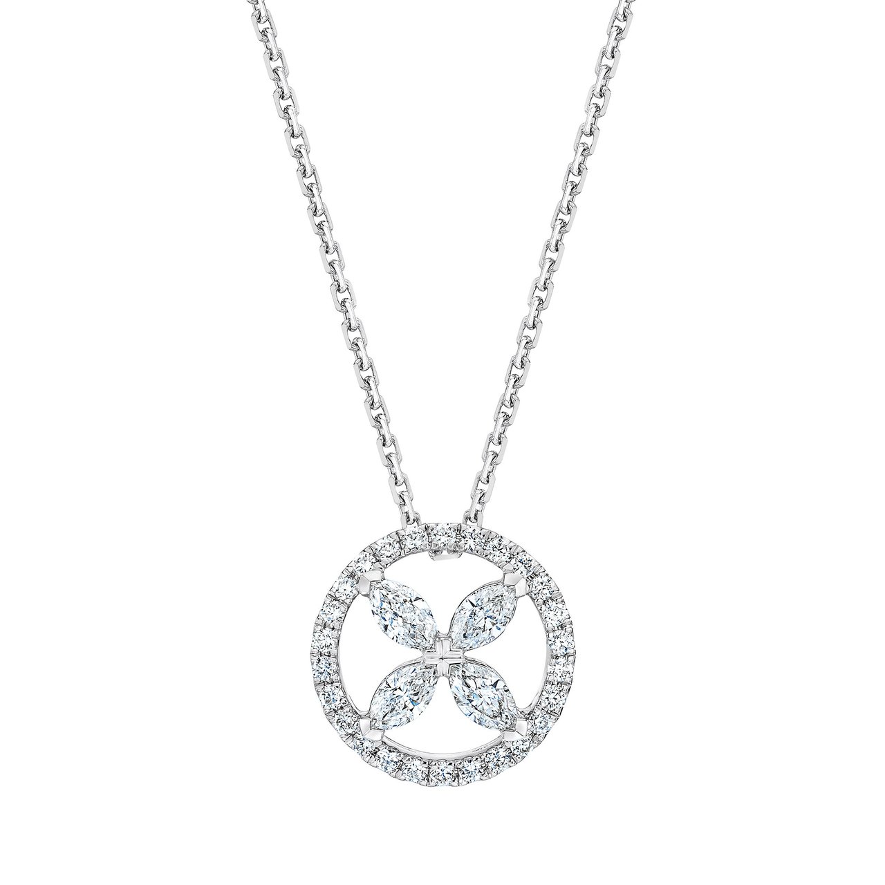 14kt White Gold VS2 I 0.52 CTW Marquise and Round Diamond Necklace - Image 1