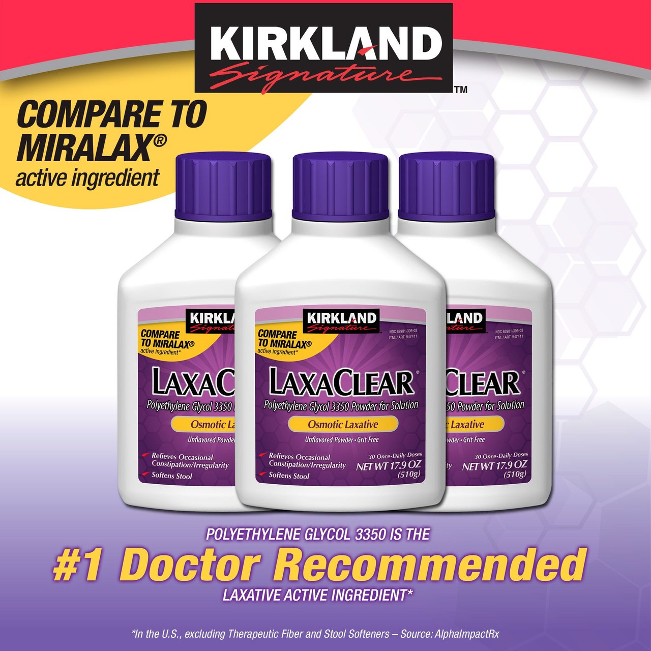 Kirkland Signature LaxaClear 90 Doses, 3 x 17.9 oz