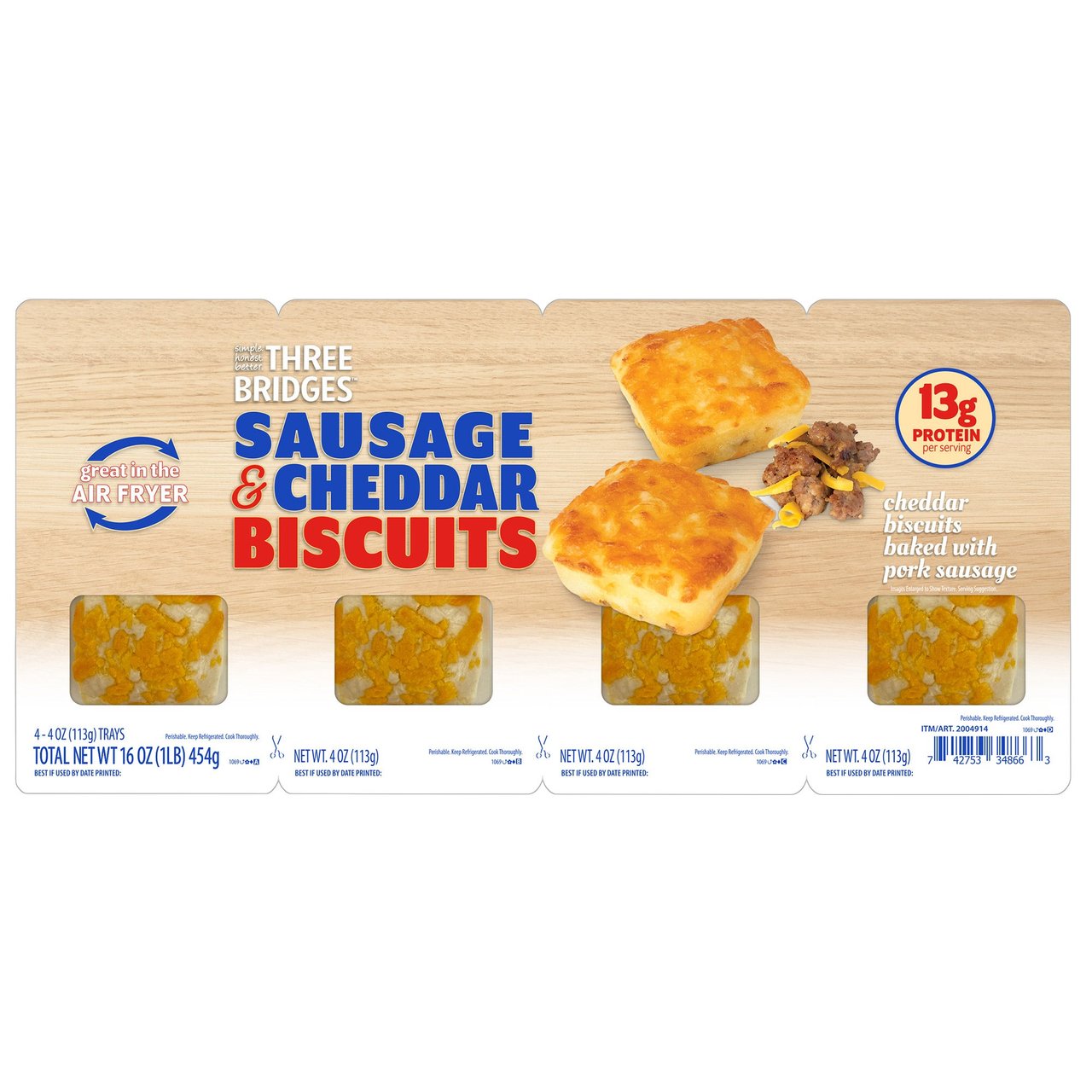Three Bridges Cheddar Sausage Biscuits 16 oz - Image 1