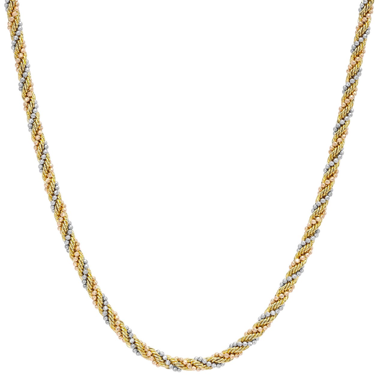 14KT Tri-Color Gold 3mm Rope Necklace 18" Made in Italy - Image 1