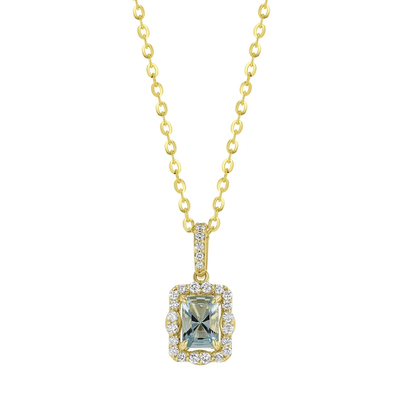 14KT Yellow Gold VS2 I .22 CTW Diamond Aquamarine Pendant - Image 1