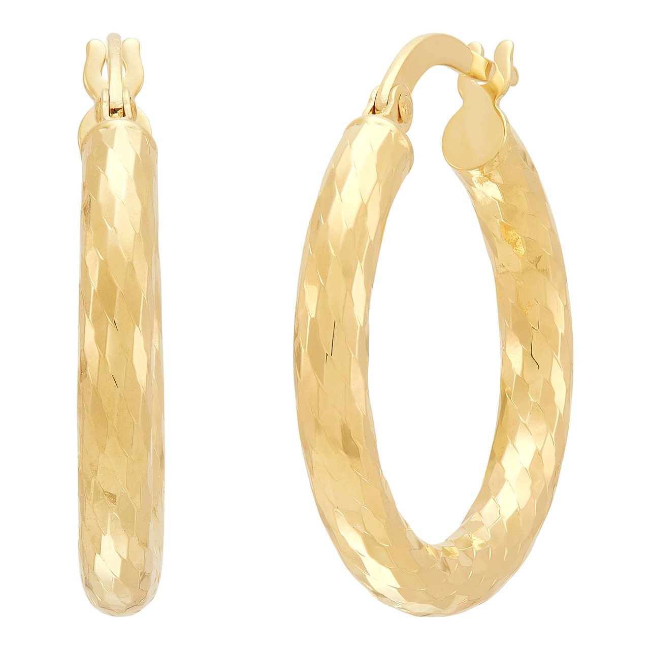 14KT Yellow Gold Diamond Cut Hoop Earrings Made in Italy - Image 1