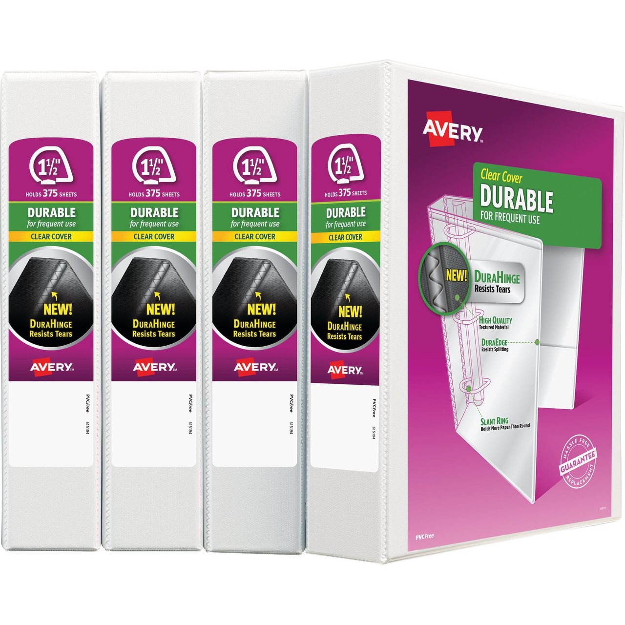 Avery View Binder with DuraHinge and Slant Rings 1.5" 4-Pack (AVE17576) White - Image 1