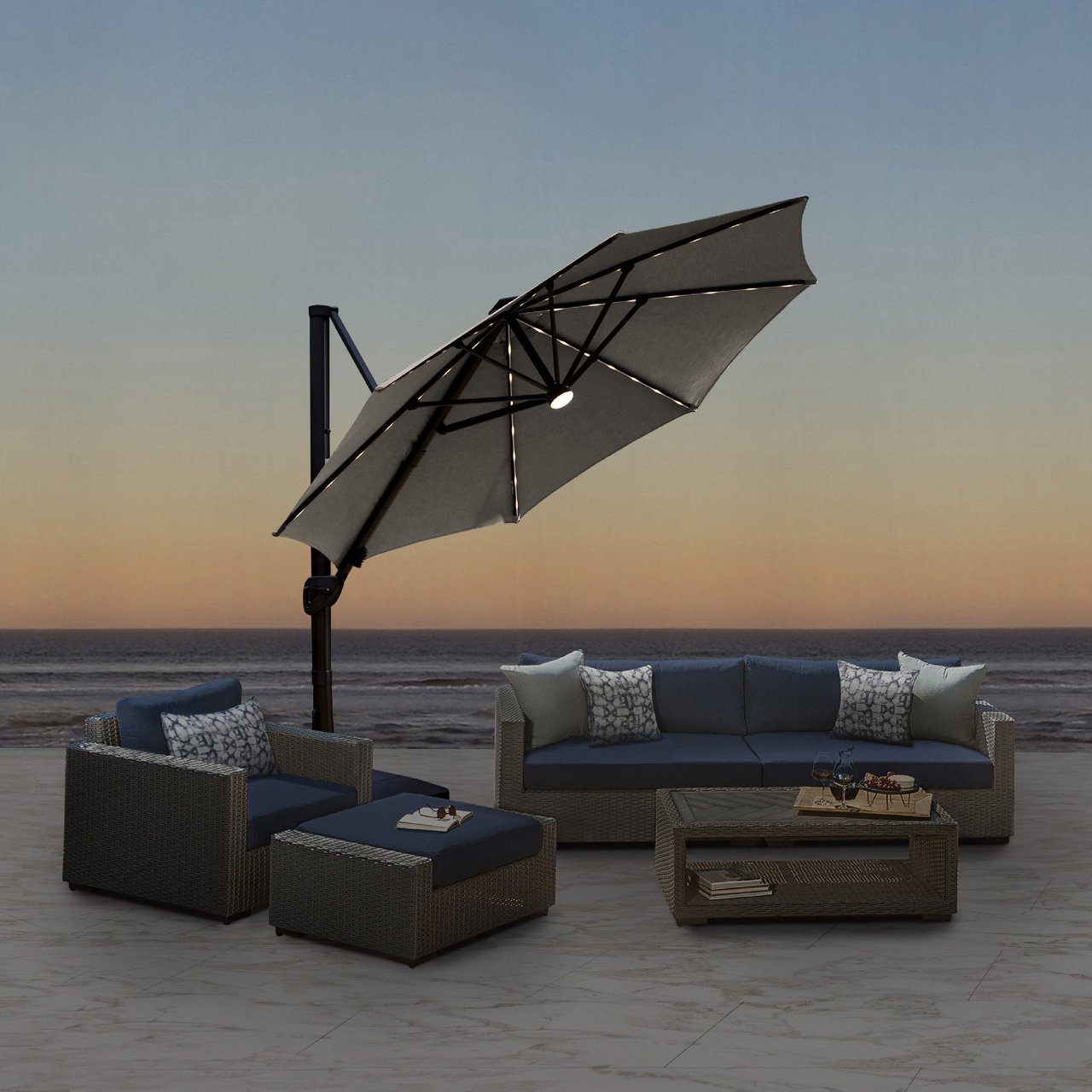 Seasons Sentry 11 Ft Solar LED Cantilever Umbrella - Image 1