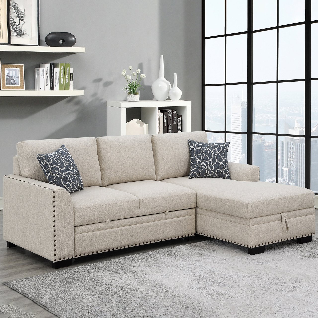 Amaya Fabric Sleeper Sofa with Storage Chaise - Image 1