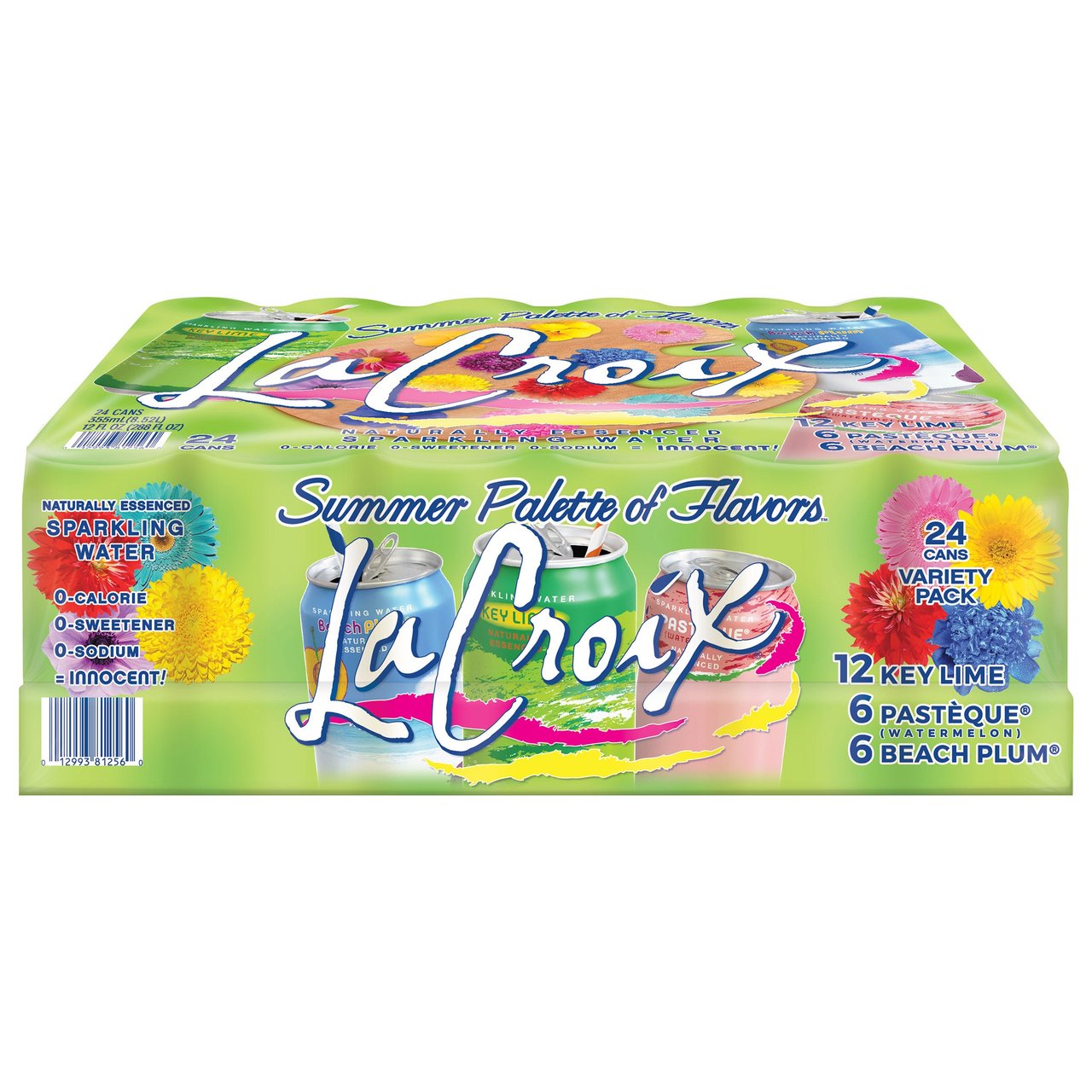 LaCroix Sparkling Water, Summer Palette Variety Pack, 12 fl oz, 24-Count (Key Lime, Beach Plum, Watermelon) - Image 1