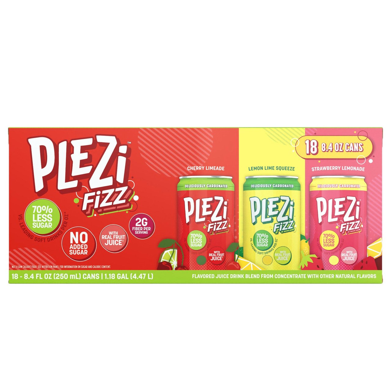 PLEZi FiZZ Sparkling Juice Variety Pack, 18 Cans, 8.4 oz Each - Image 1