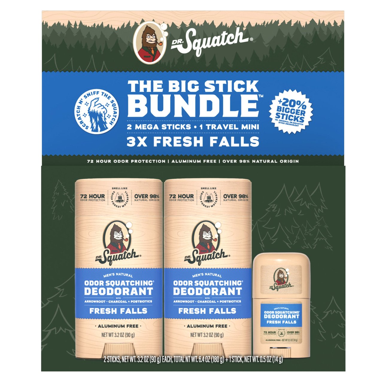 DR.SQUATCH FRESH FALLS DEODORANT 2/3.2OZ + 1/.5OZ SET - Image 1