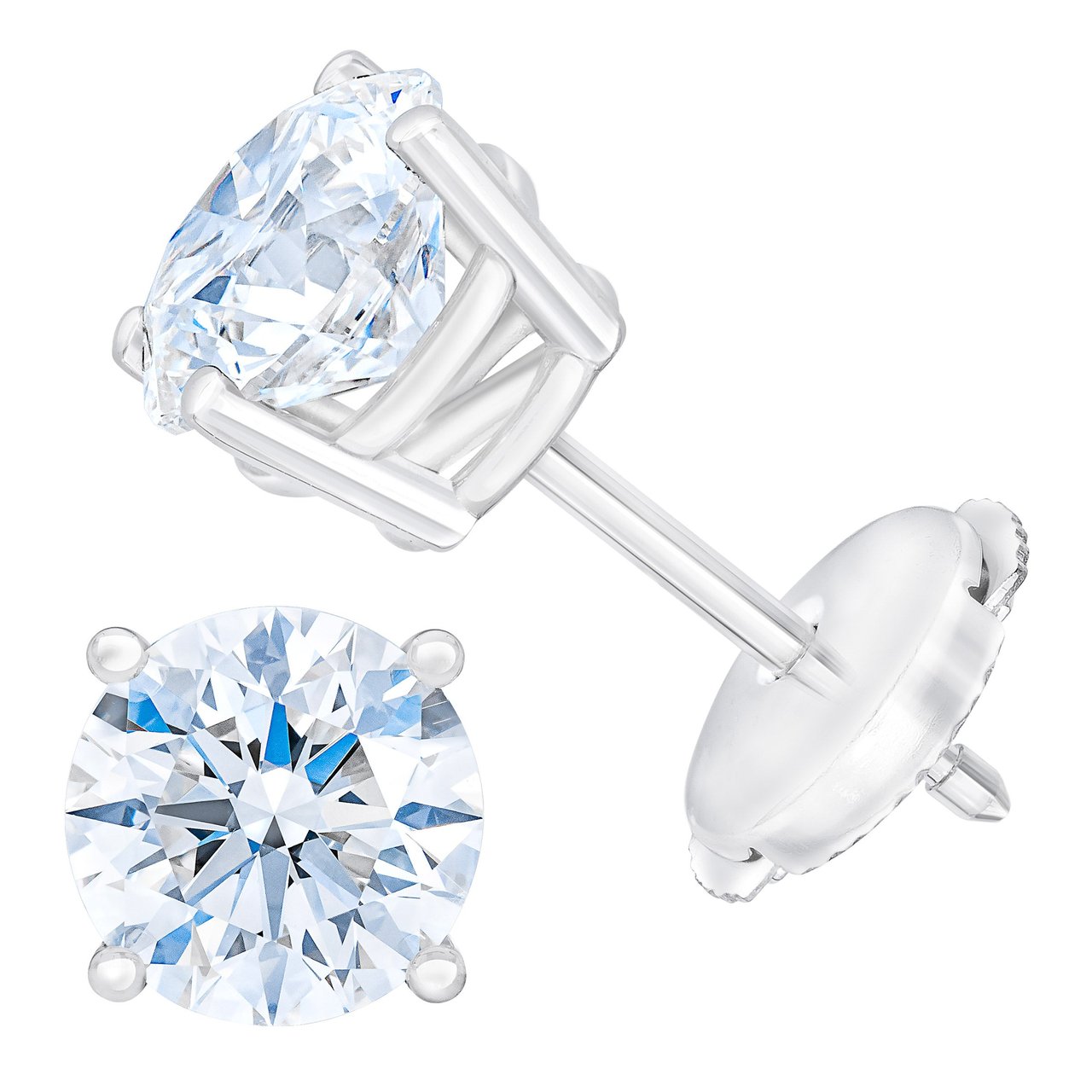 14kt White Gold VS2 I 1.60 CTW Round Brilliant Diamond Guardian Back Stud Earrings - Image 1