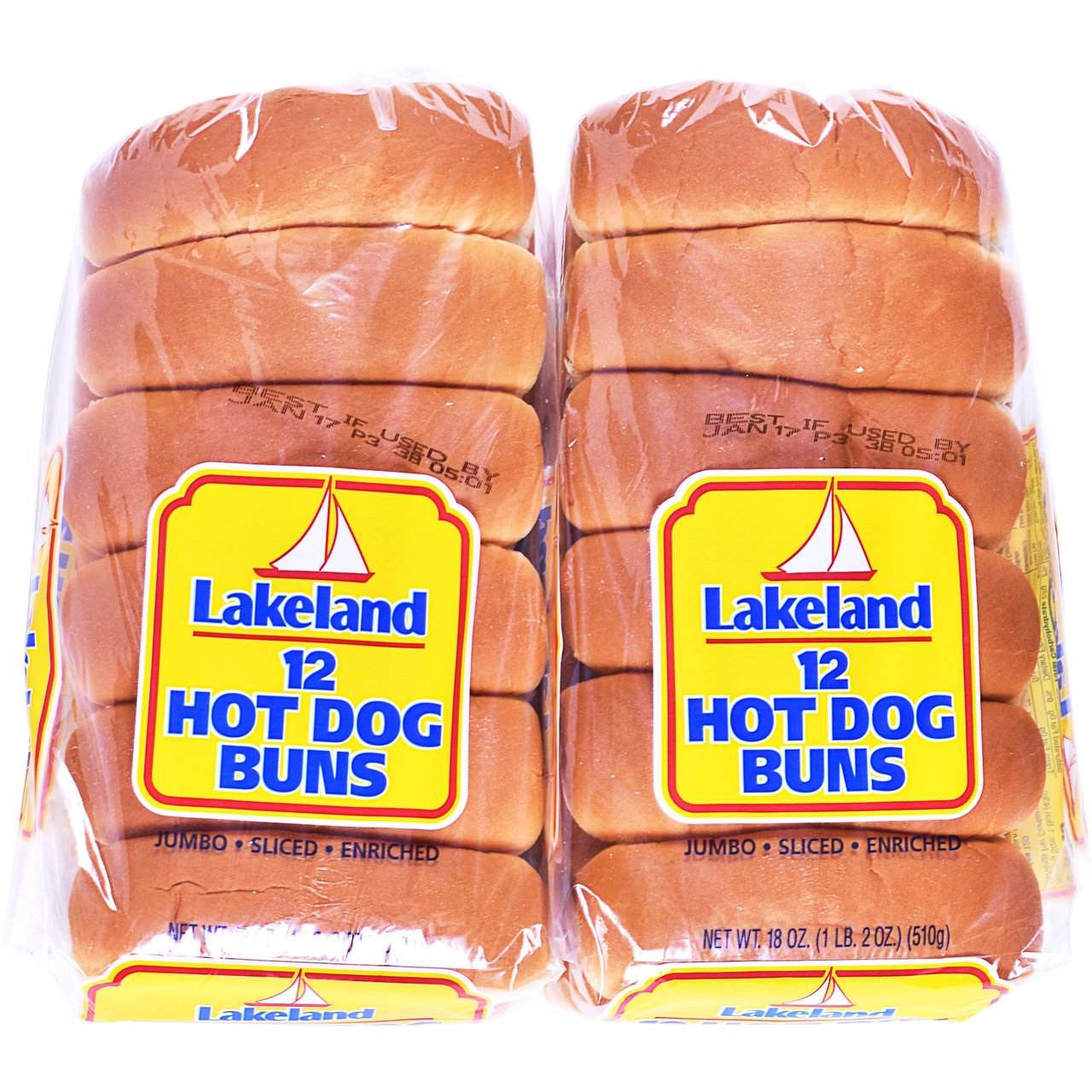 Lakeland Jumbo Hot Dog Buns, 2/12 Count Packages - Image 1