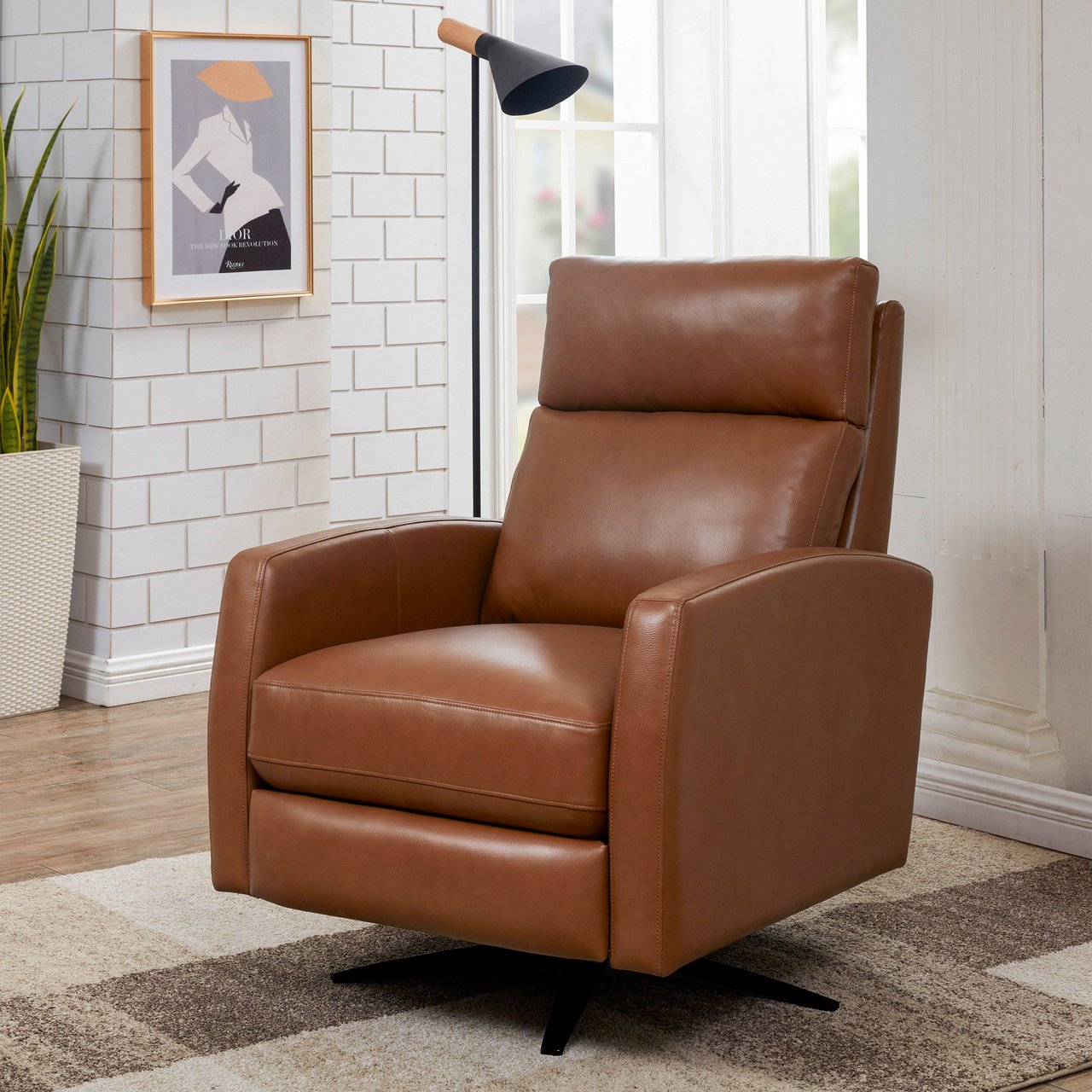 Synergy Home Jordie Brown Leather Pushback Recliner - Image 1
