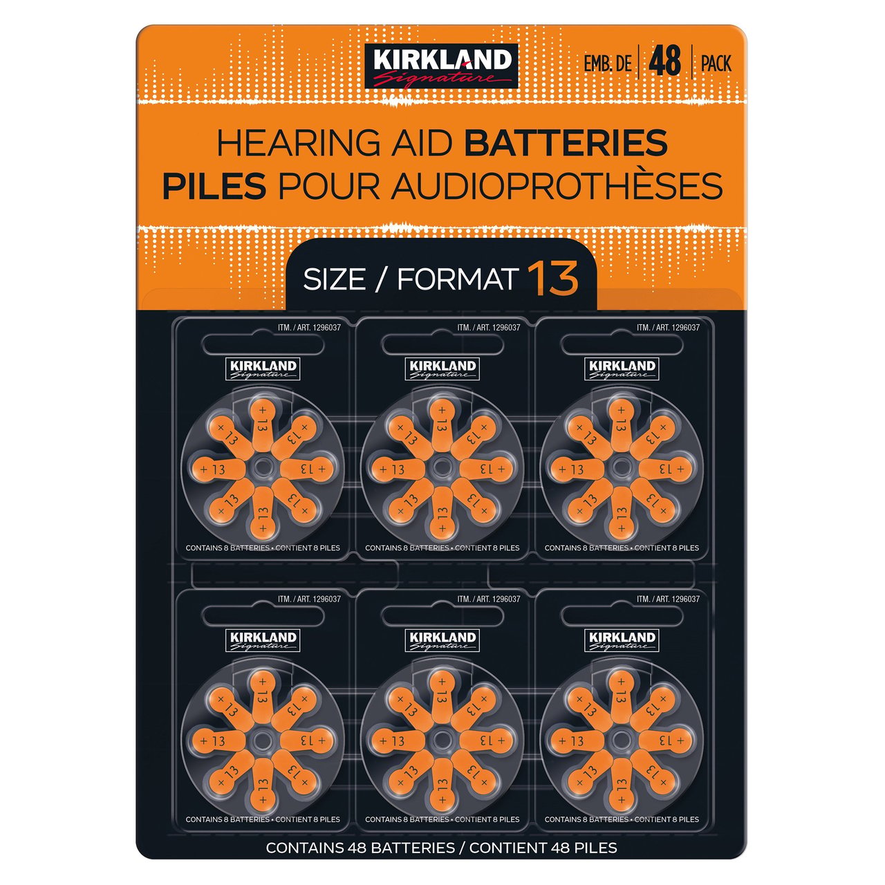 Kirkland Signature Hearing Aid Battery, Zero Mercury Zinc Air, Size 13, 48-Pack