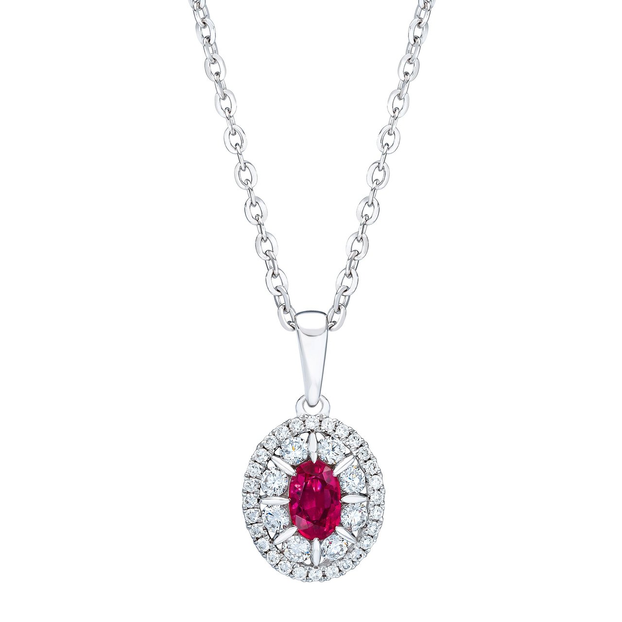14Kt White Gold VS2 I 0.43 CTW Diamond & Ruby Pendant with 18" Chain - Image 1