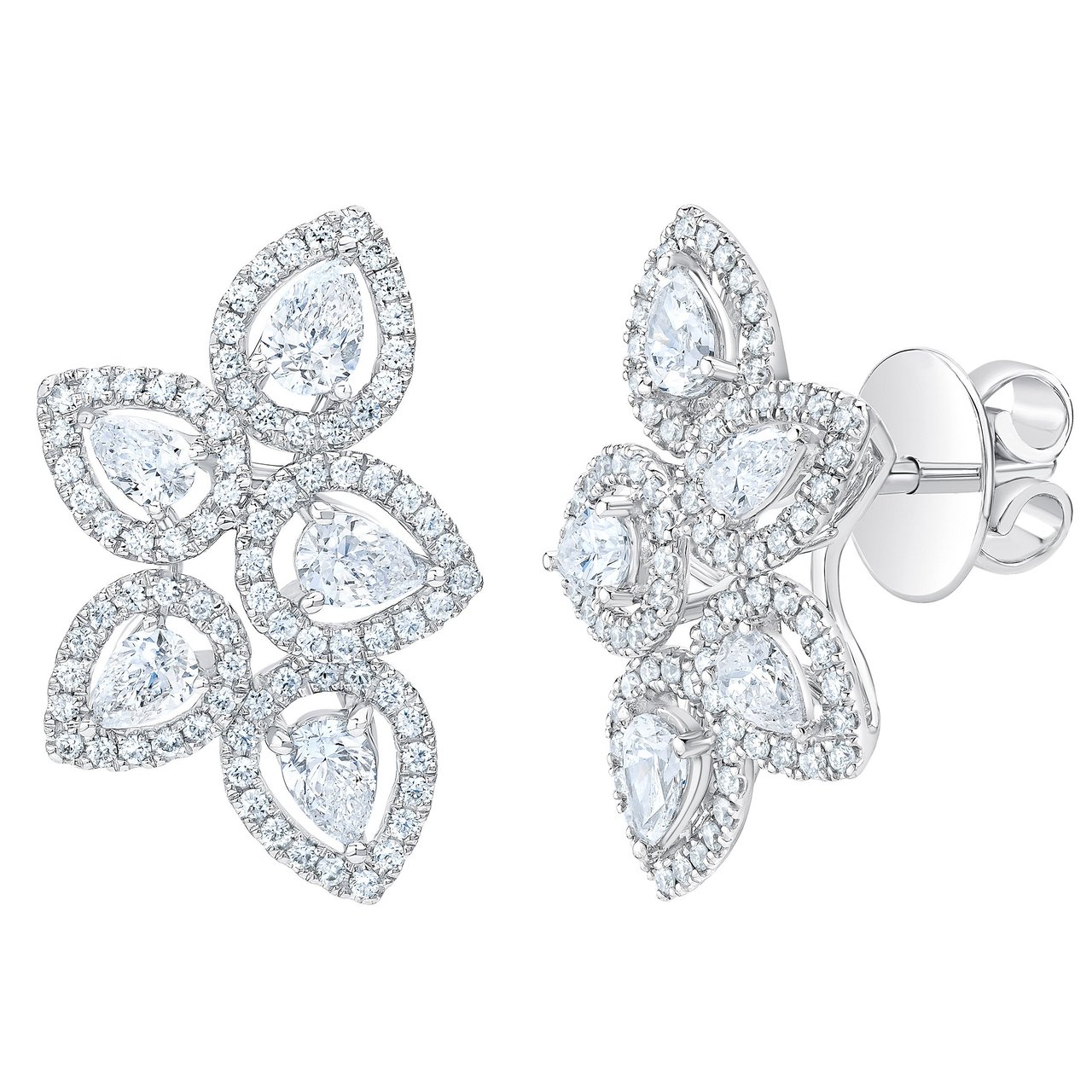 14kt White Gold VS2/I 1.56 CTW Round and Pear Diamond Earrings - Image 1