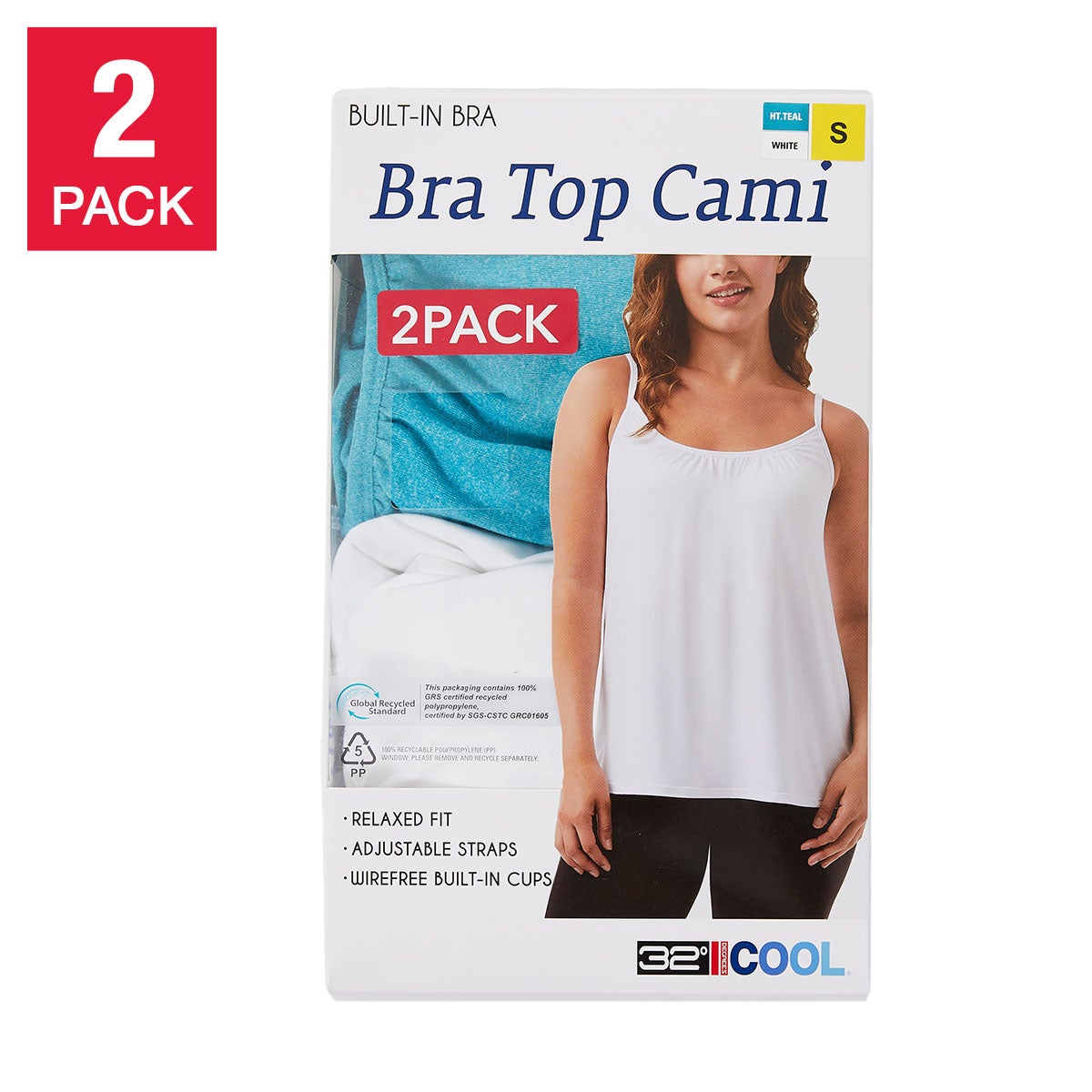 32 Degrees Ladies Bra Top Cami, 2-Pack - Image 1