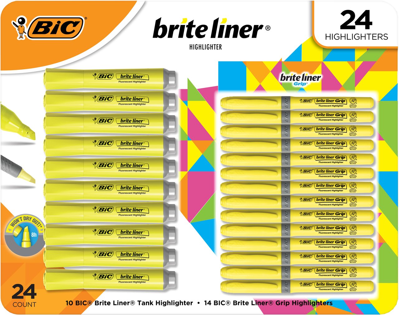 BIC Brite Liner Highlighter Combo Pack, Chisel Tip, Fluorescent Yellow, 24 CT - Image 1