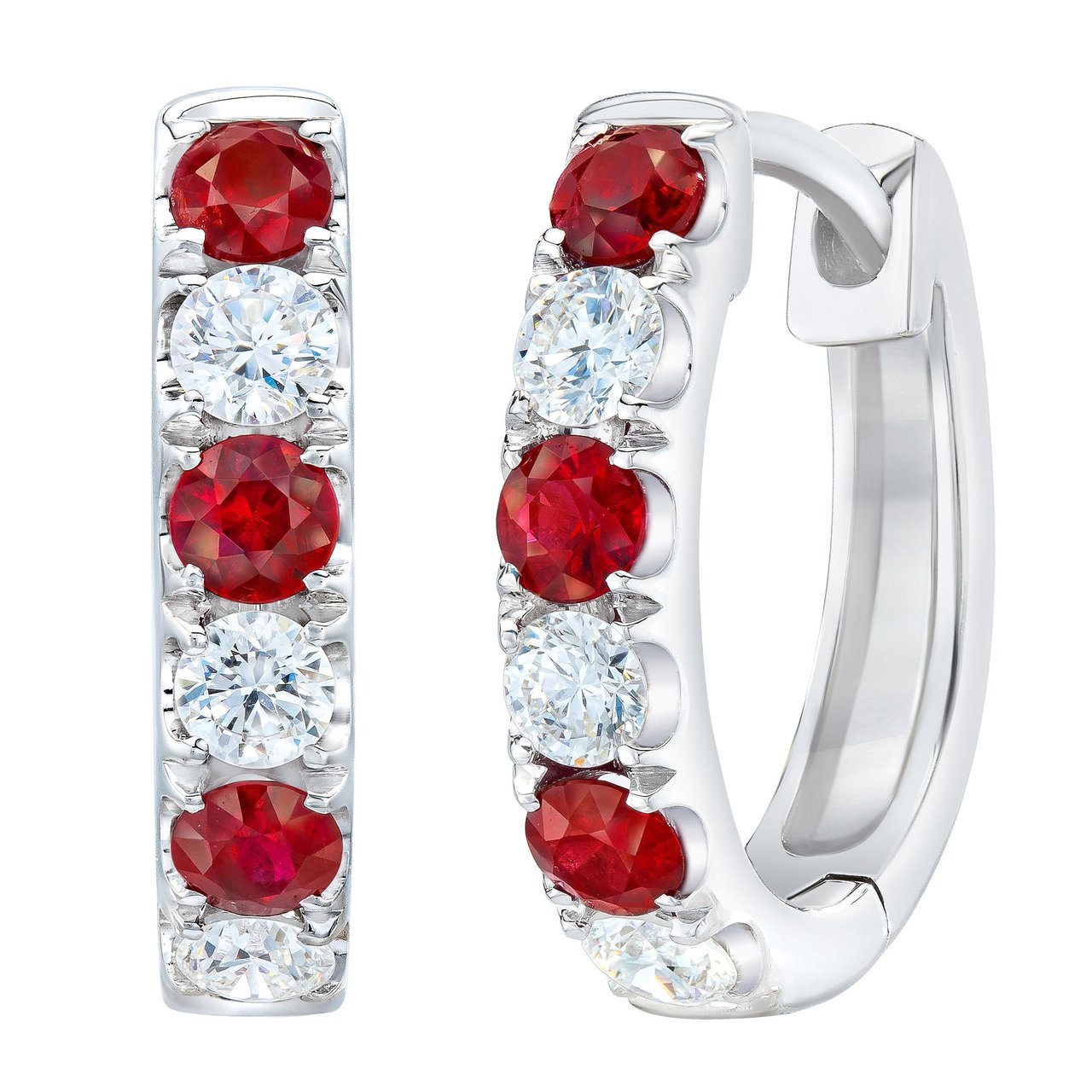 14KT WHITE GOLD 0.30CTW DIAMOND & RUBY EARRINGS - Image 1