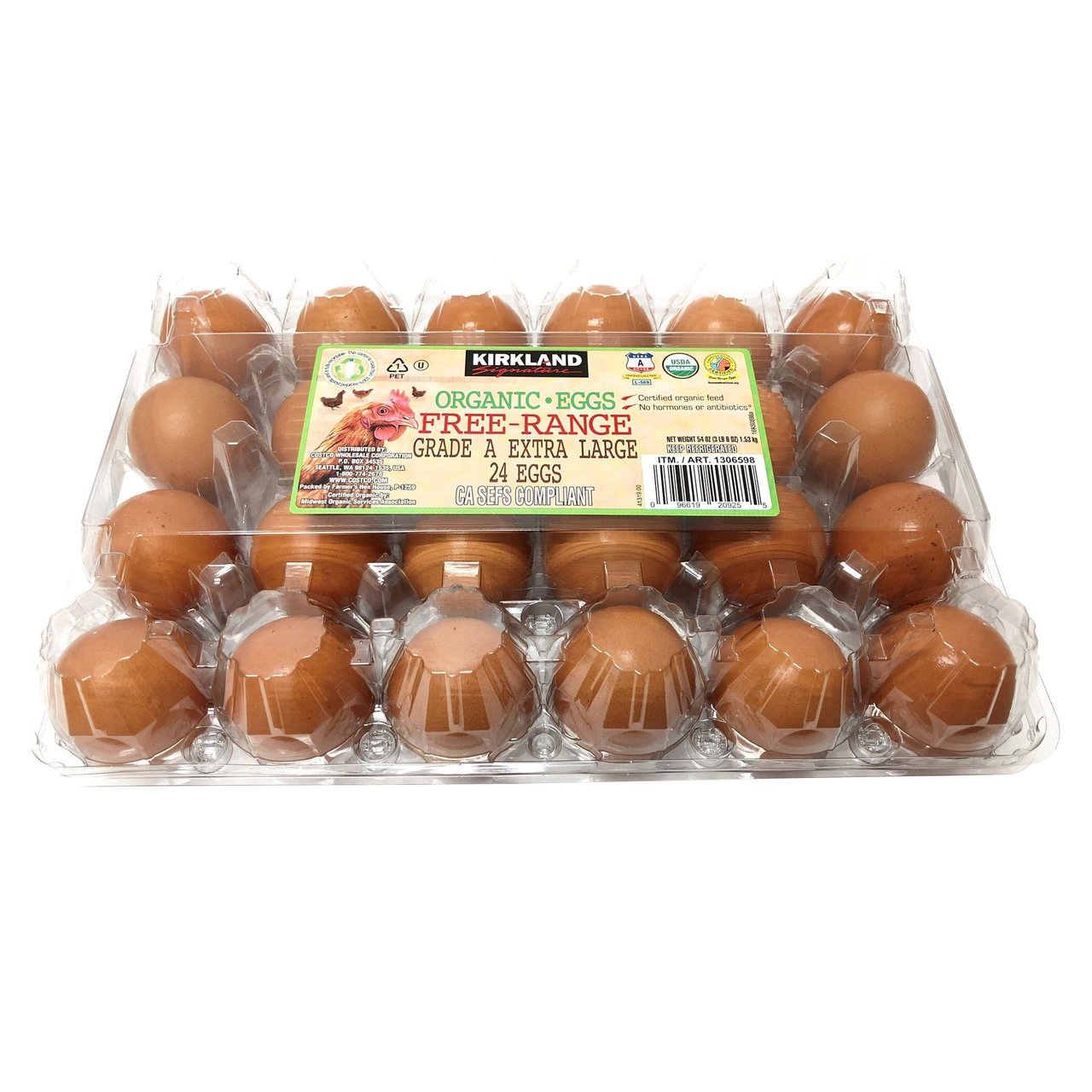Kirkland Signature Organic Extra Large Eggs, Free Range, USDA Grade A, 24 Count
