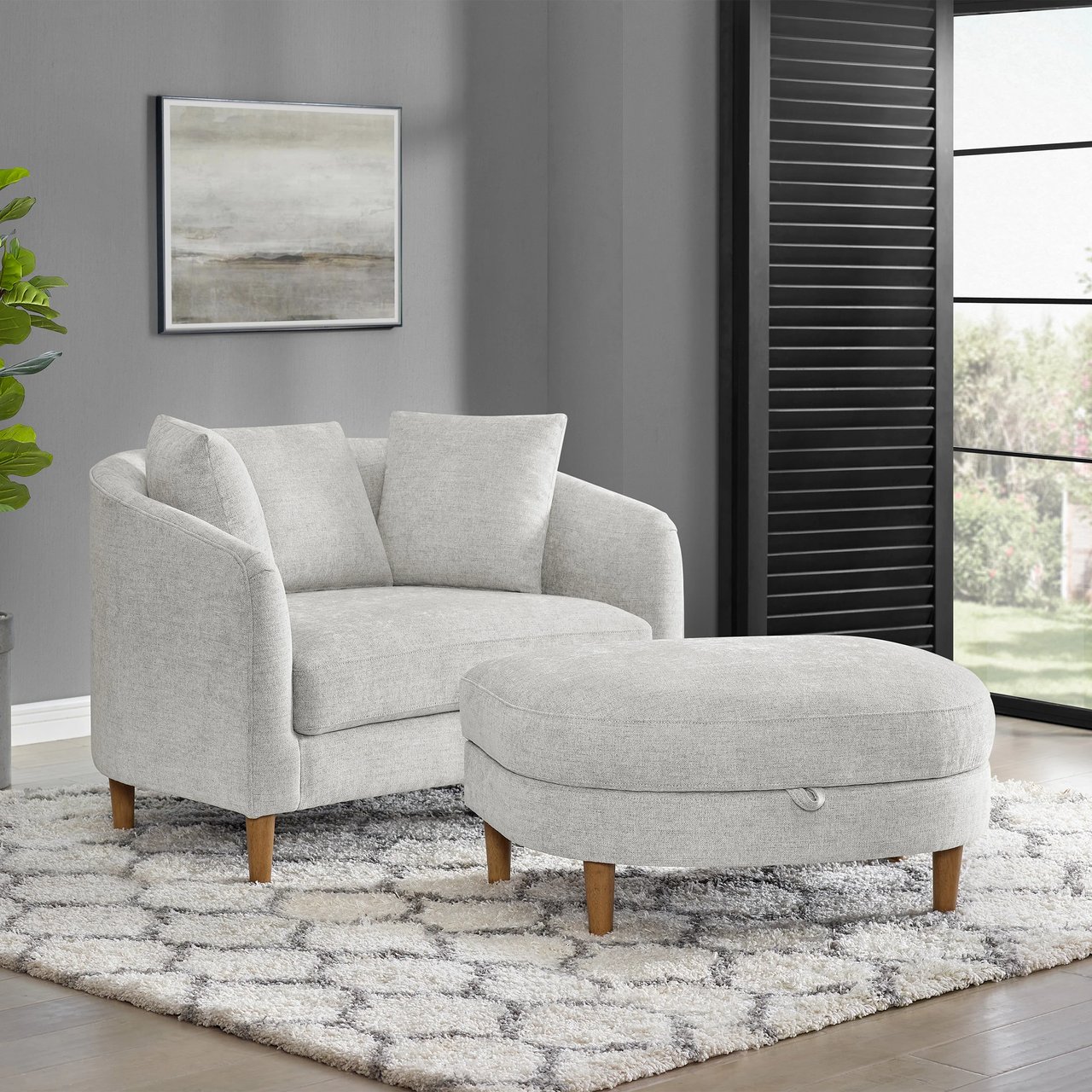 Thomasville Dillard Fabric Accent Chair with Storage Ottoman - Image 1