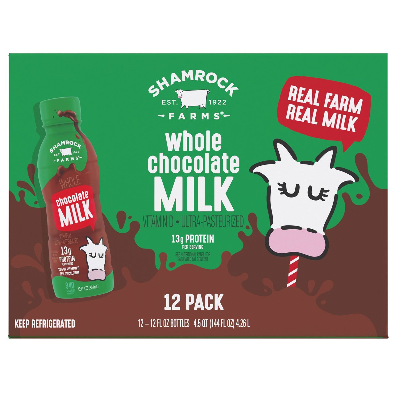 Shamrock Farms Whole Chocolate Milk, 12 fl oz, 12-Pack - Image 1