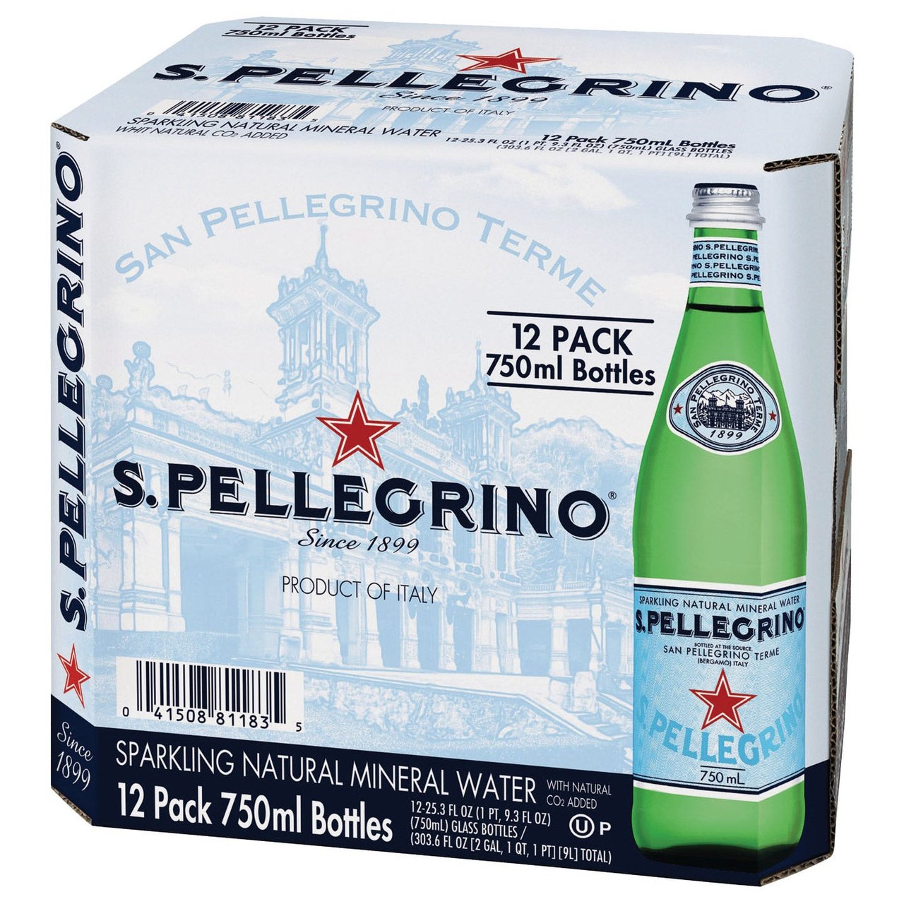 S.Pellegrino Sparkling Natural Mineral Water, 12 x 750 mL