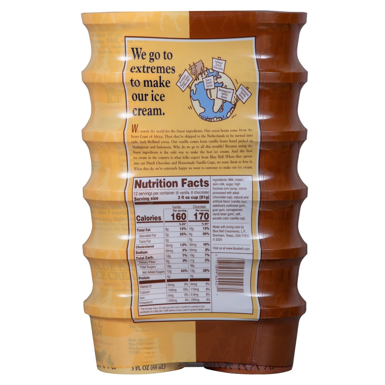 Blue Bell Chocolate & Vanilla Ice Cream Cups 12/3 oz - Image 1