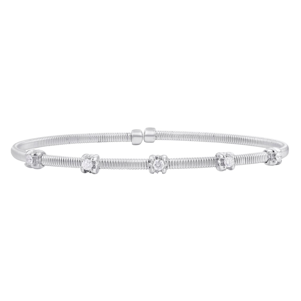 14KT White Gold VS2 I 0.36CTW Round Diamond Cuff Bracelet - Image 1