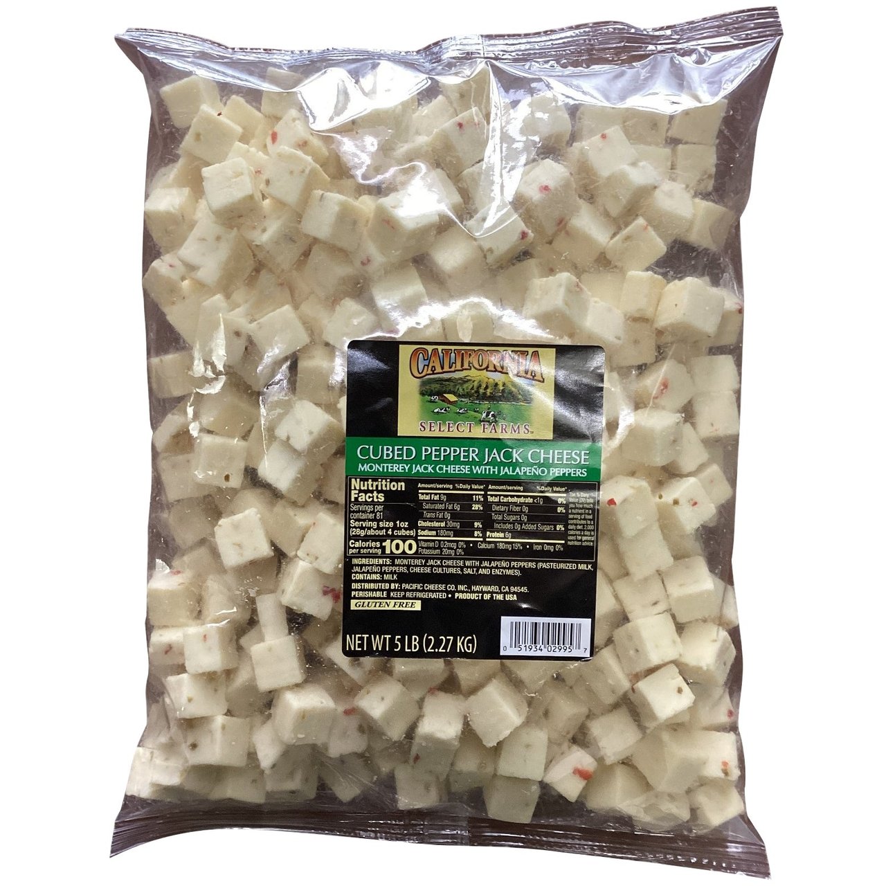 California Select Farm Pepper Jack Cheese Cubes, 5 lbs