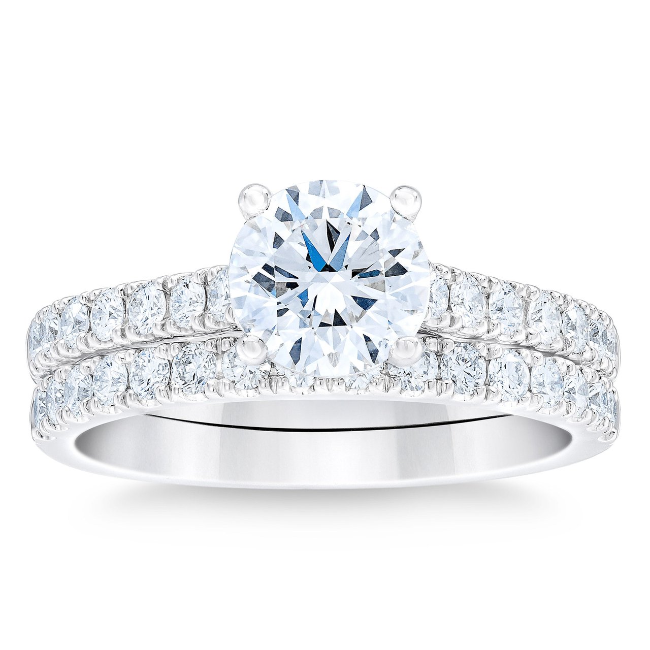 1.88 CTW Round Diamond Platinum Wedding Set, 1.15 CT Center, VVS2, H Color - Image 1