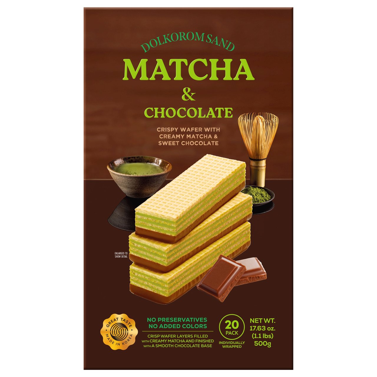 Dolkoromsand Matcha & Choco Wafers 17.63 Ounces - Image 1
