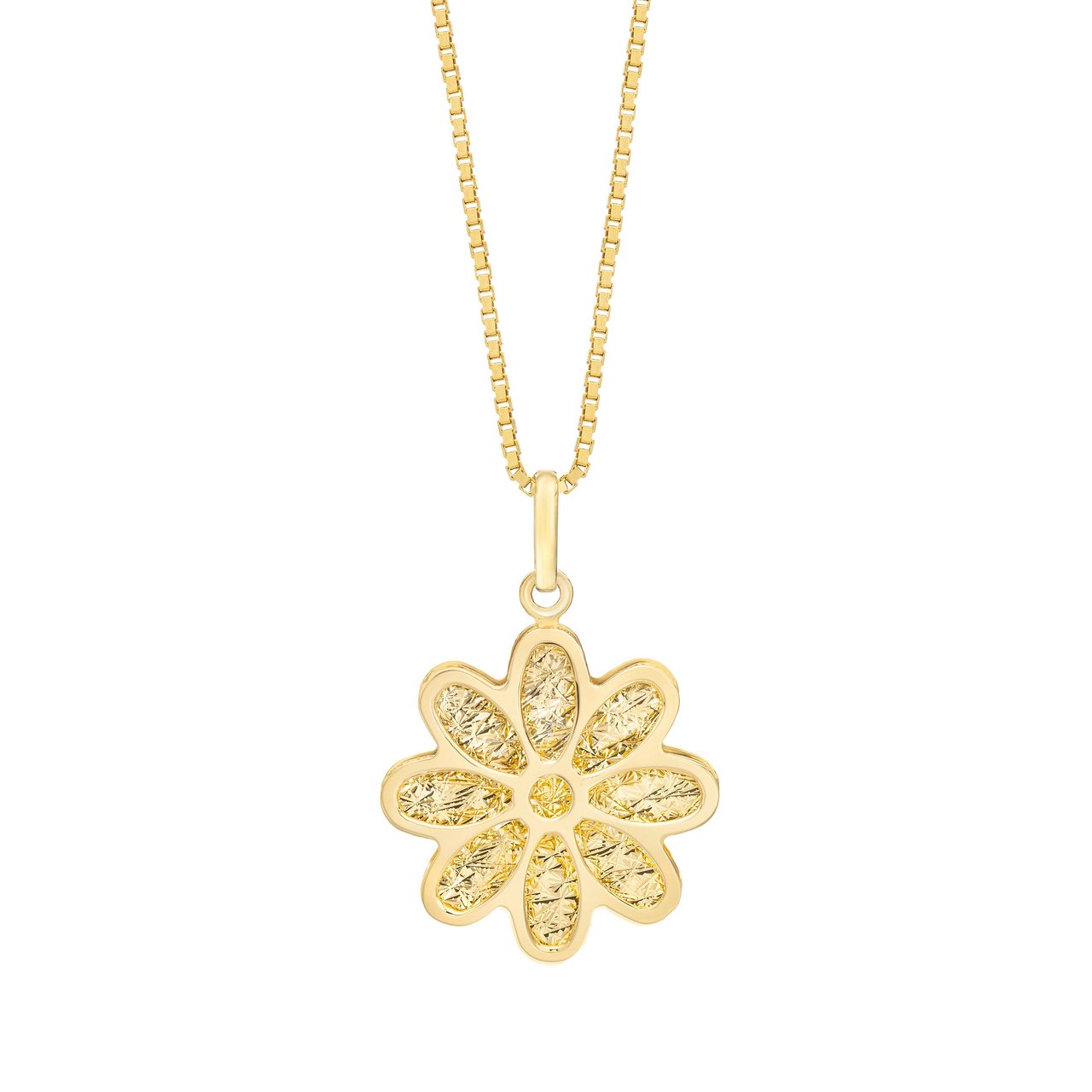 14KT Yellow Gold 18" Flower Pendant Made in Italy - Image 1