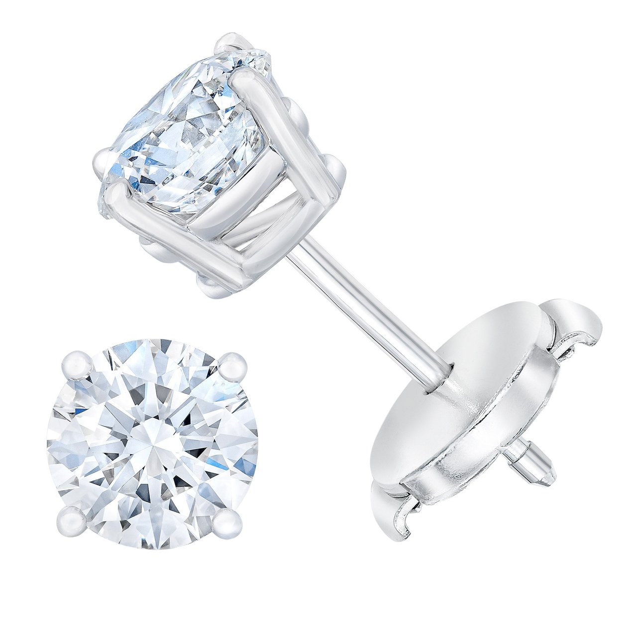 2.41 CTW Round Brilliant Diamond Platinum Stud Earrings, VVS2 Clarity, E Color - Image 1