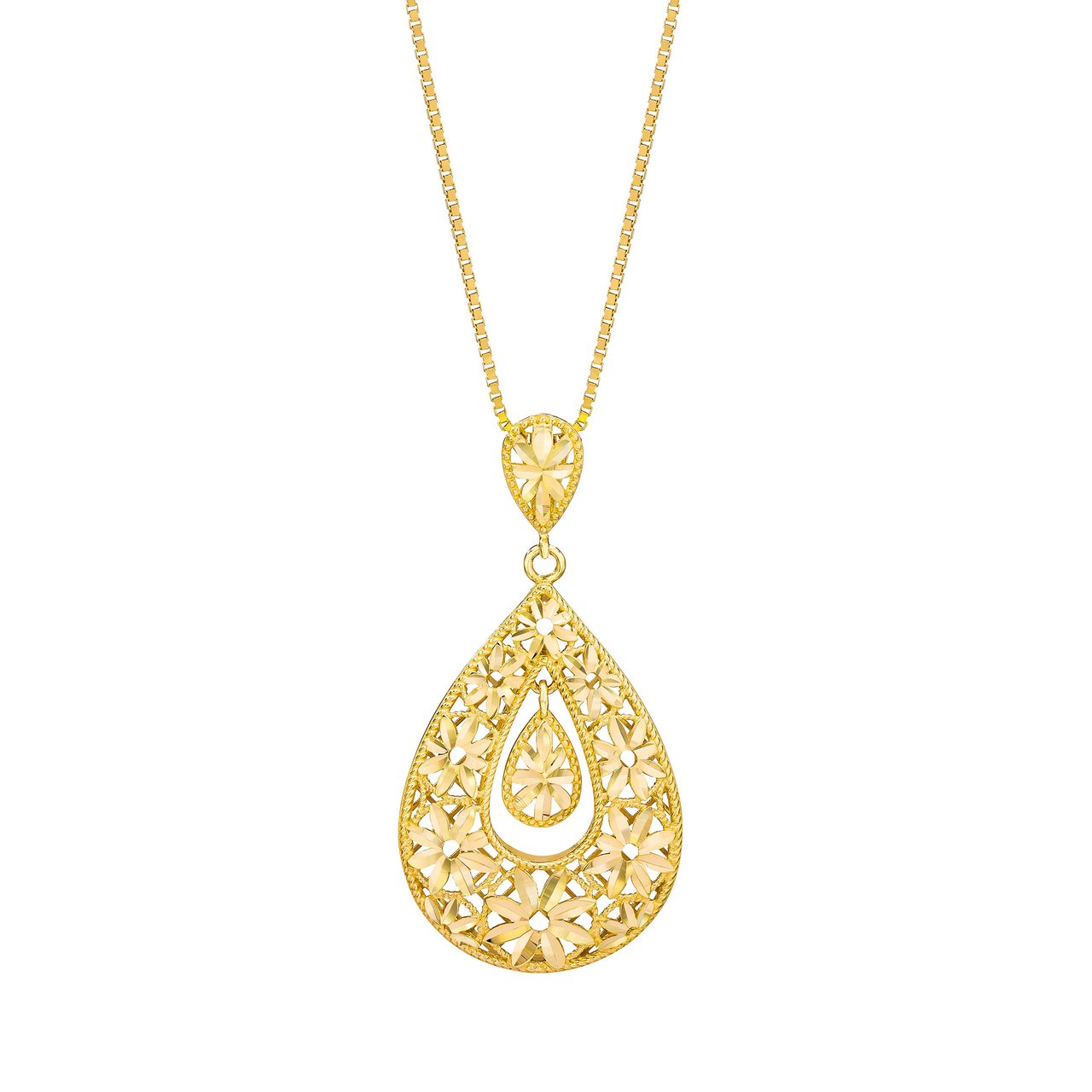 14KT Yellow Gold Diamond Cut 18" Tear Drop Pendant - Image 1
