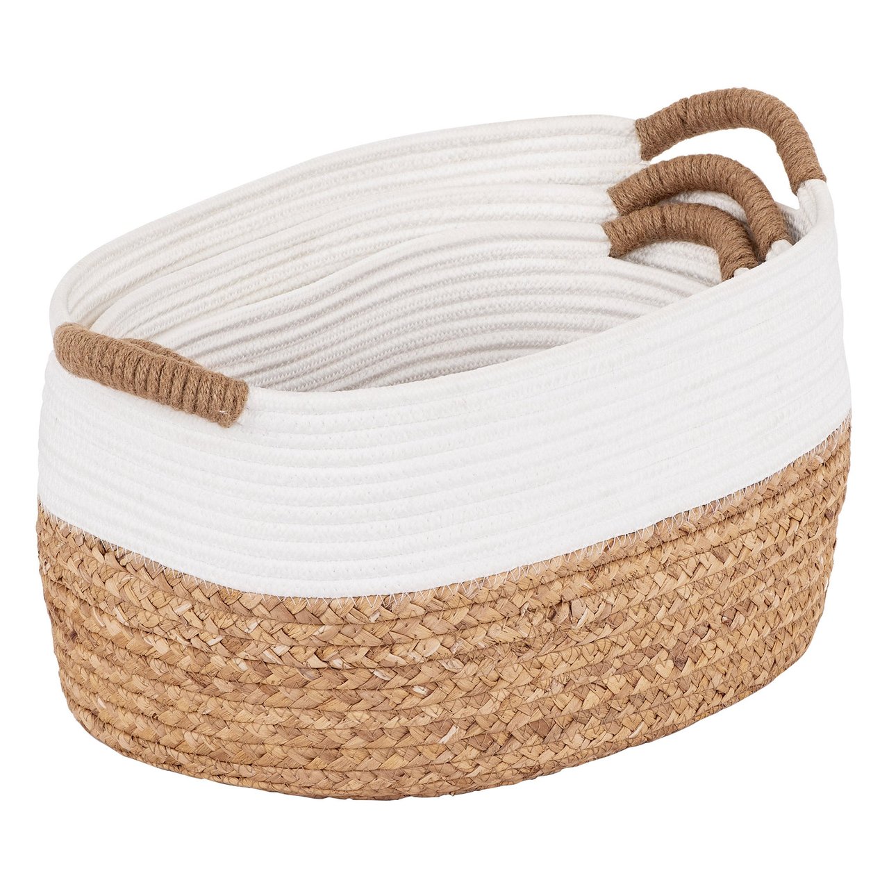 Seville Classics Braided Water Hyacinth & Rope Baskets, 3-Piece Set