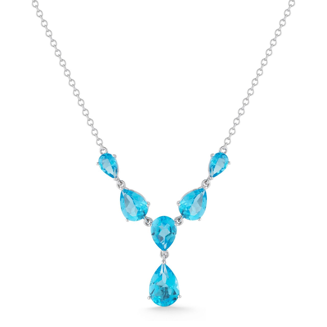 14KT White Gold Pear Shape Multistone Blue Topaz Necklace - Image 1
