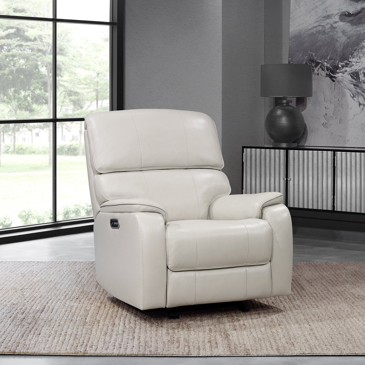 Barcalounger Columbia Leather Power Recliner White - Image 1