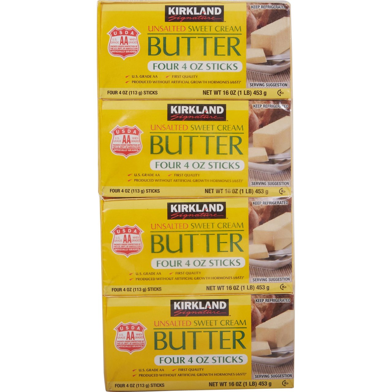 Kirkland Signature Unsalted Butter, 4 x 1 lb