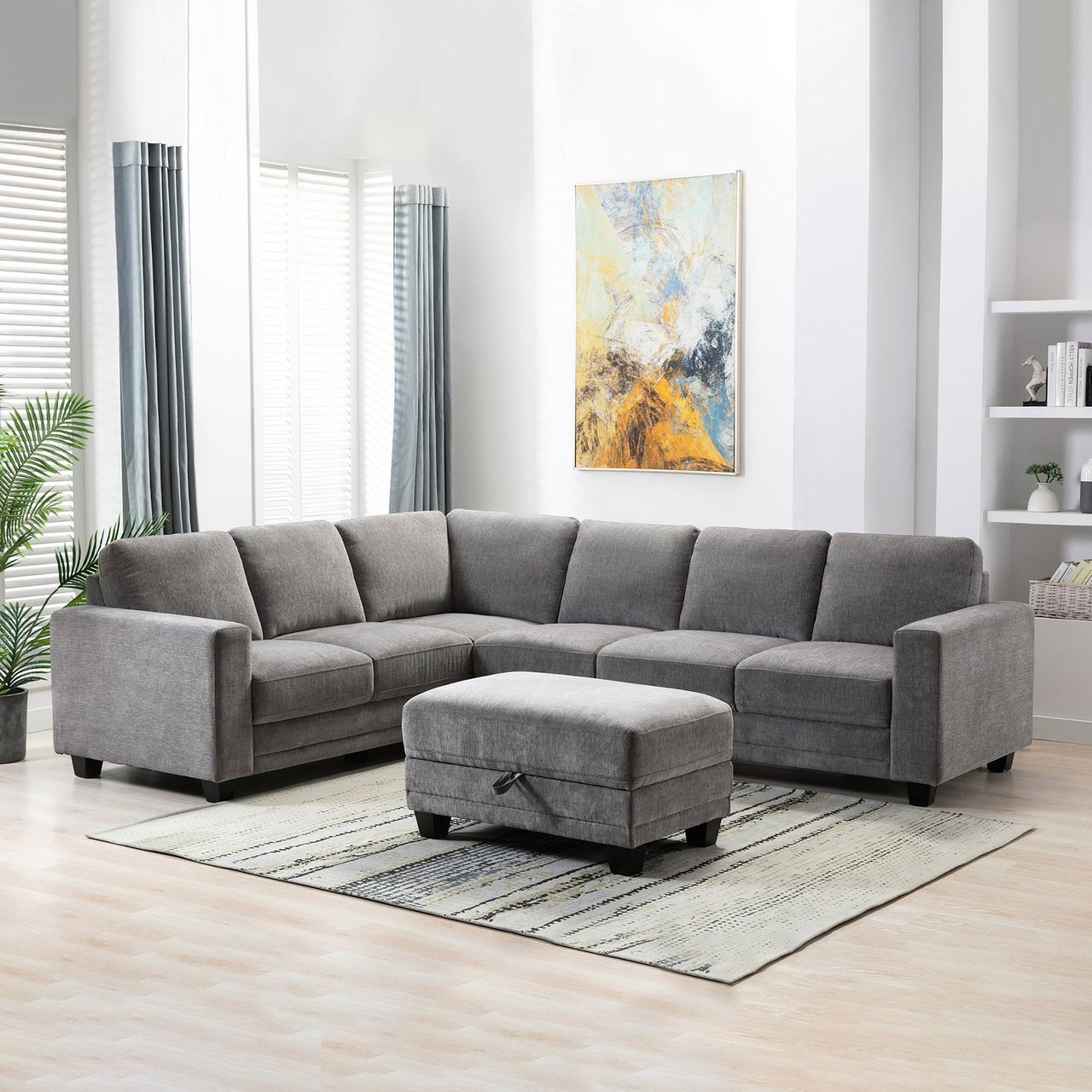 Santana Fabric Sectional with Storage Ottoman