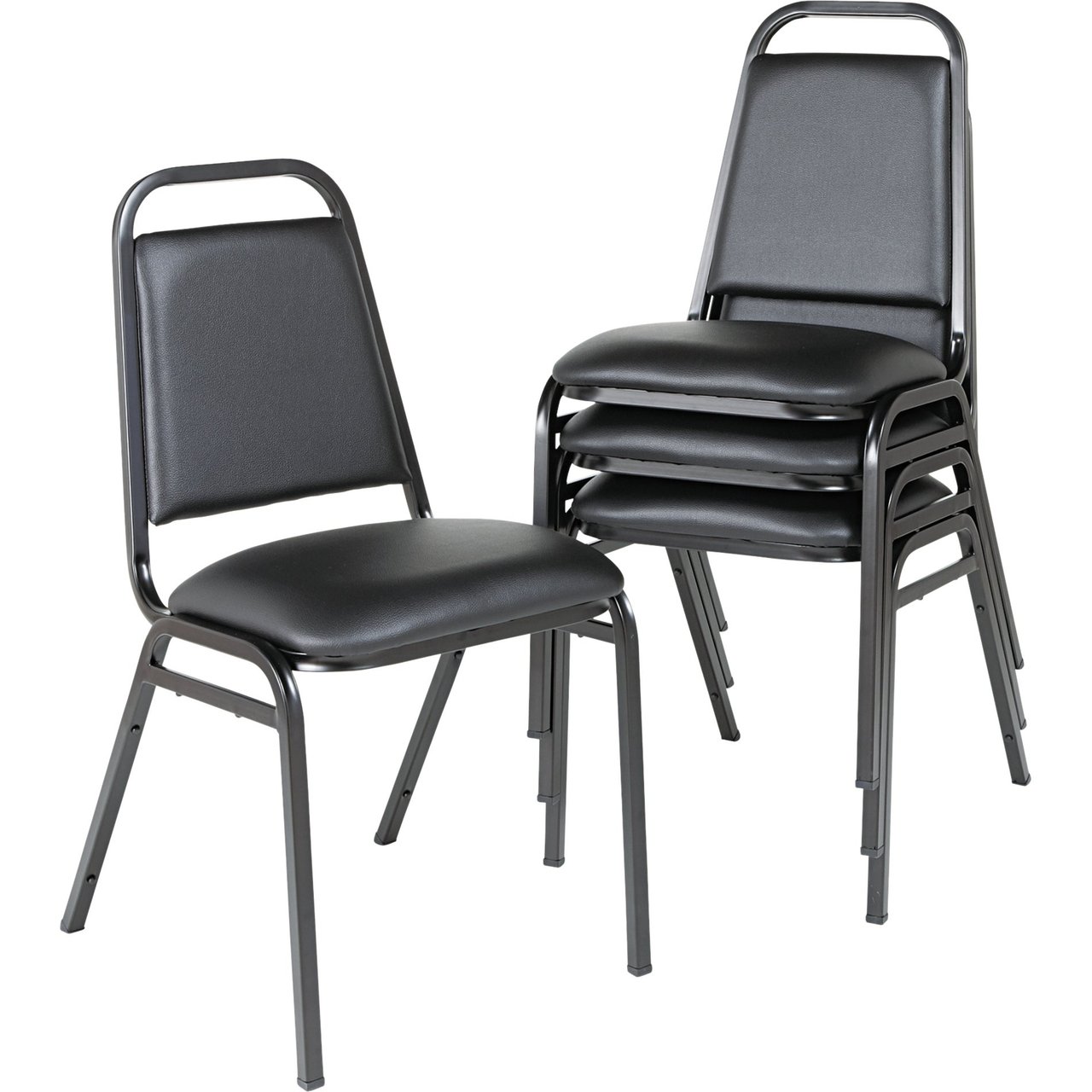 Alera Black Vinyl Stack Chairs ALESC68VY10B, 4-Pack - Image 1