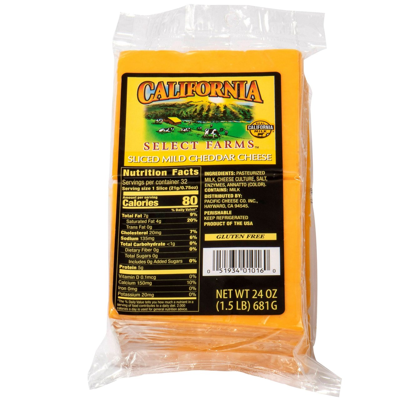 California Select Farms Sliced Mild Cheddar Cheese, 1.5 lbs - Image 1