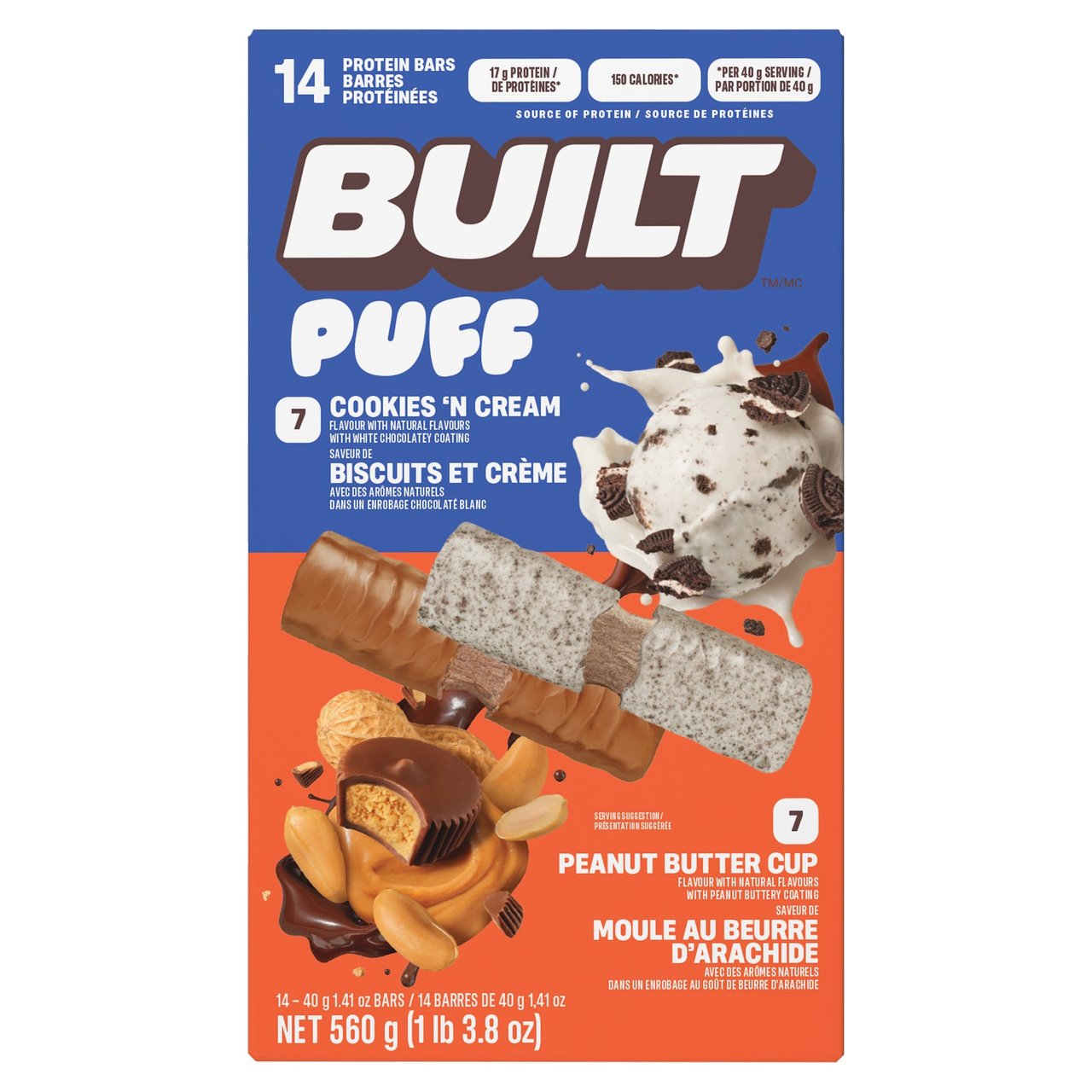 Built Puff Cookies 'N Cream and Peanut Butter Cup Variety Pack, 14 Count, 1.41 oz Each - Image 1
