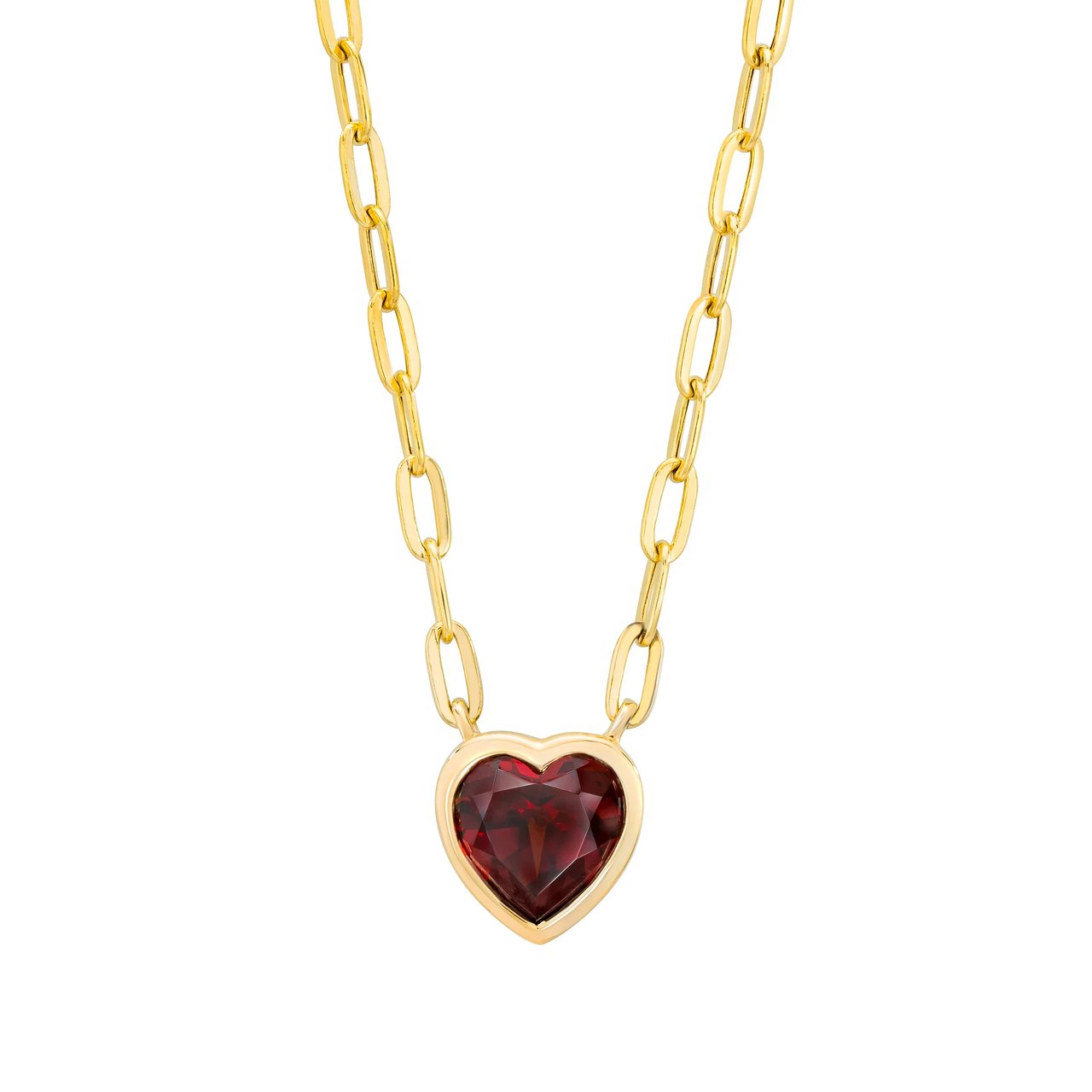 14kt Yellow Gold 8mm Garnet Heart Shape Necklace 18" - Image 1