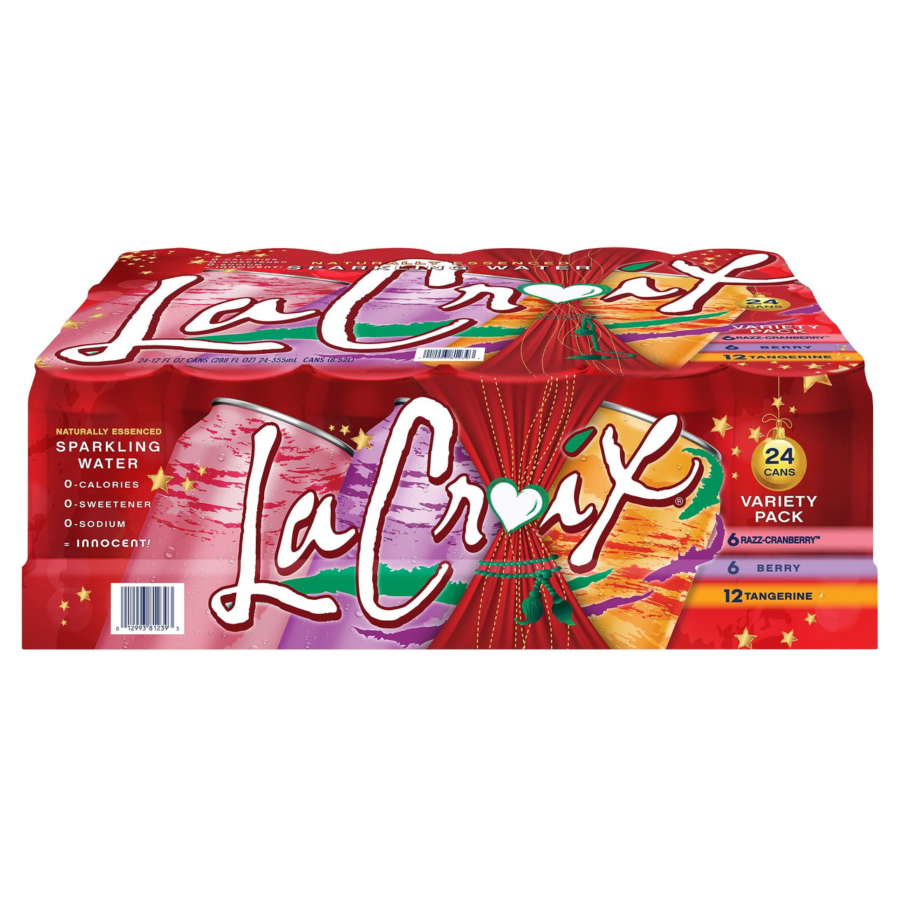 LaCroix Sparkling Water Red Winter Variety Pack - Cran-Raspberry/Tangerine/Berry, 24 Count, 12 fl oz Cans - Image 1