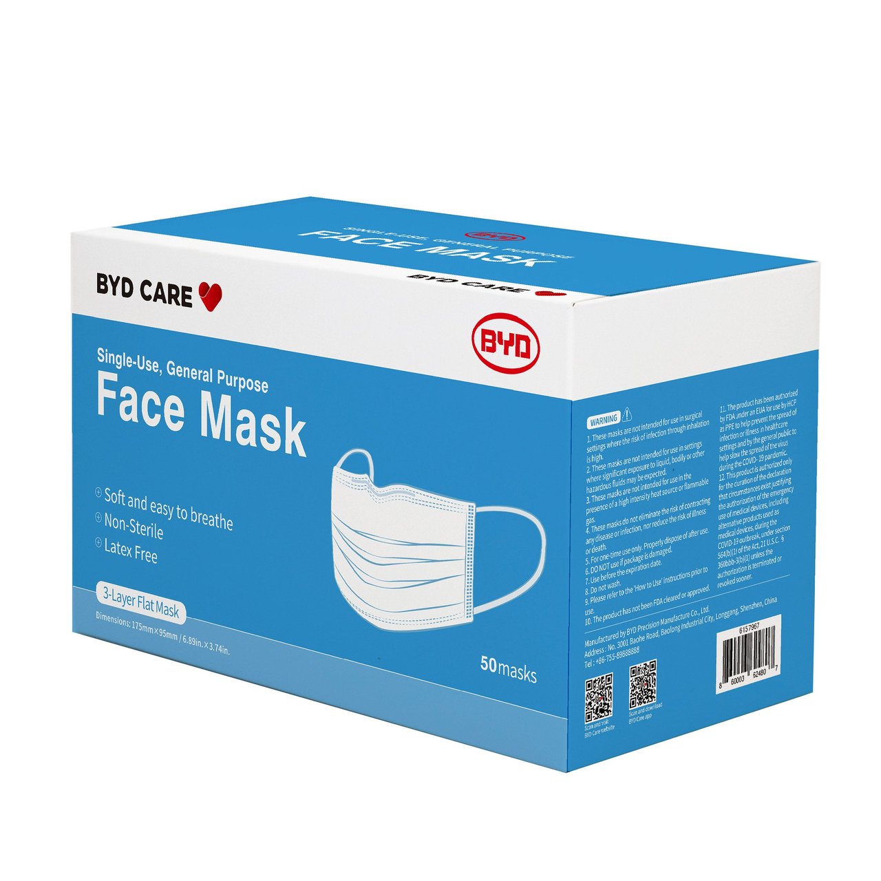 BYD Care Single Use General Purpose Face Mask 50 CT - Image 1