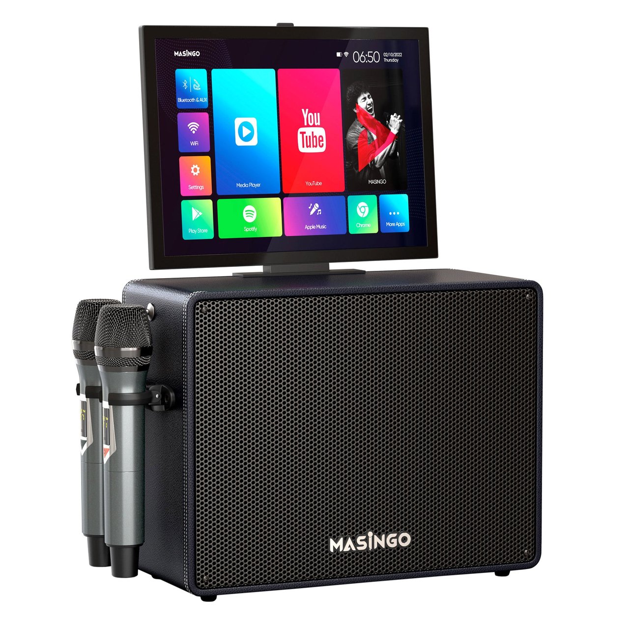 Masingo Alto X6 Karaoke System with 15" Touchscreen, WiFi & 2 Wireless Microphones - Image 1