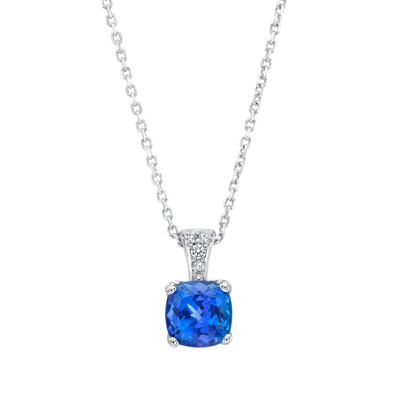 14KT White Gold 0.09 CTW VS2 I Diamond & 8mm Tanzanite Pendant - Image 1