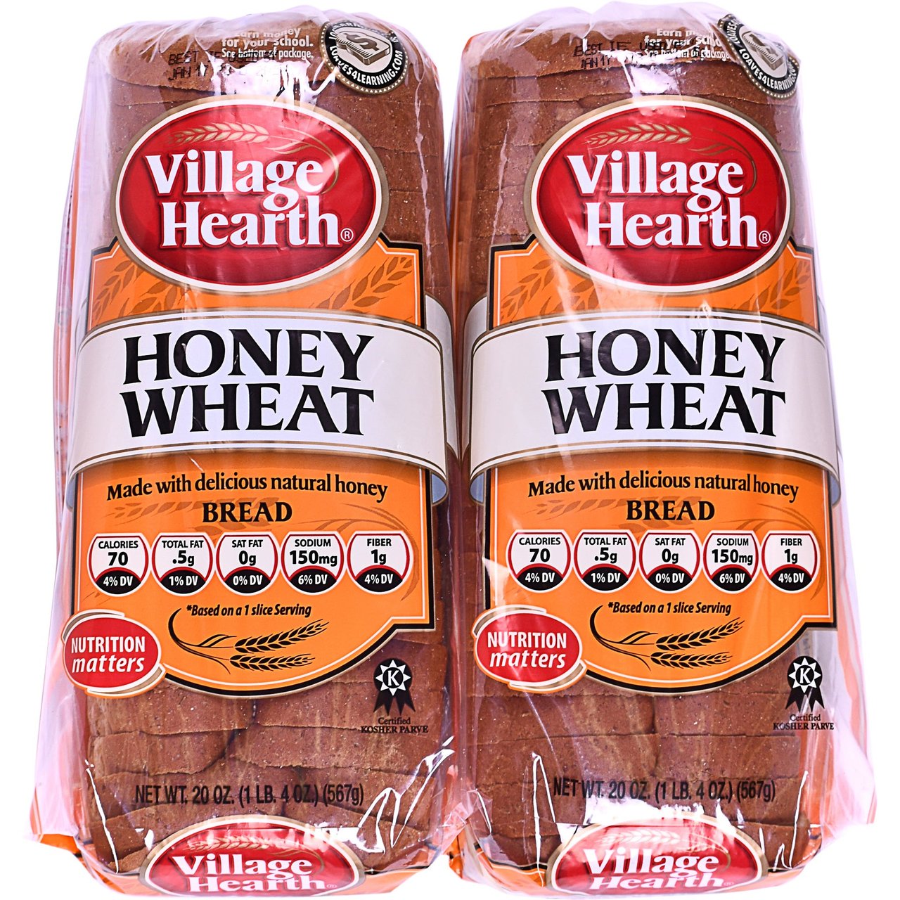 Village Hearth Honey Wheat Bread, 2/20 Ounce Loaves - Image 1