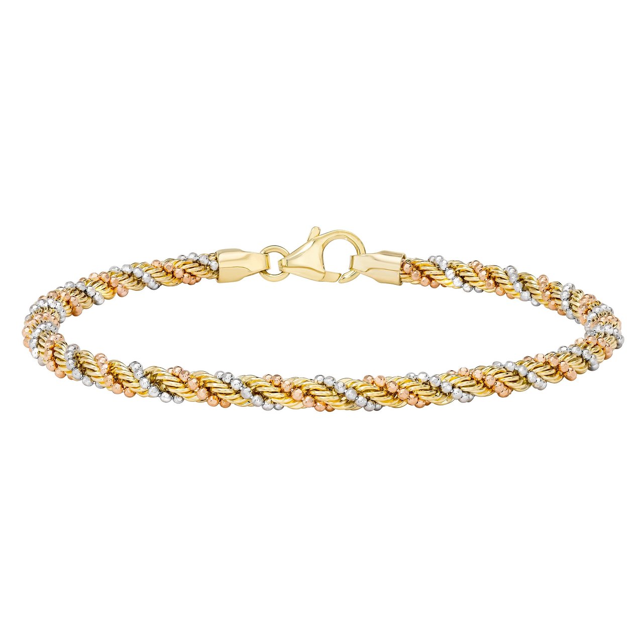 14kt Tri-Color Gold 3mm Rope Bracelet 7.5" Made in Italy - Image 1